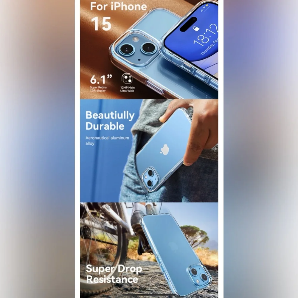 New! Unopened! 5 in 1 for iPhone 15 Case, with 2 Tempered Glass Screen Protector